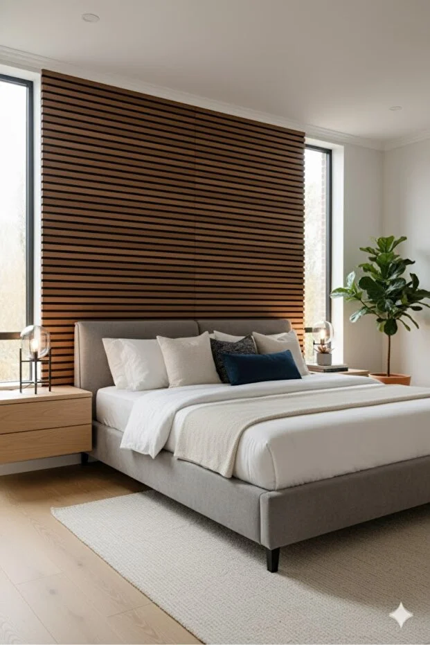 Ceviz Renk MDF Duvar Paneli 100×280 cm | Akustik Keçeli Dekoratif Çıta Paneli 6 mm